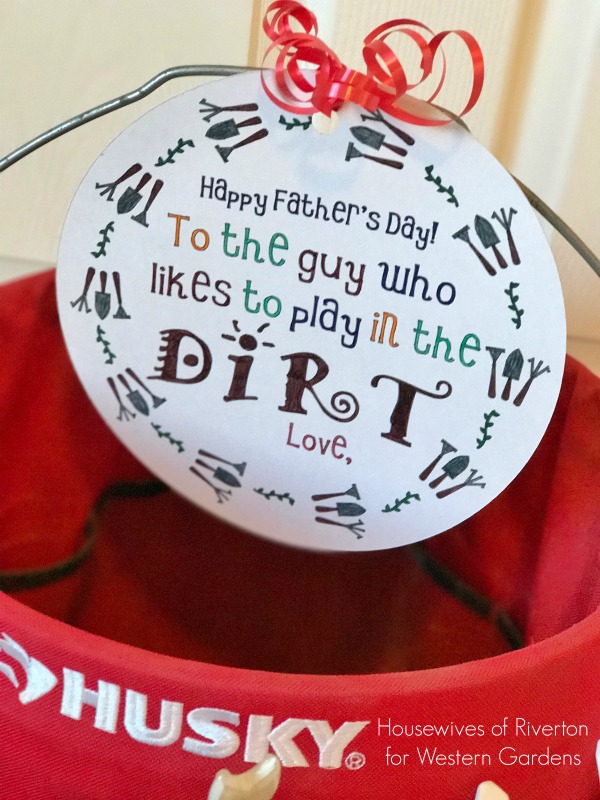 sign play in the dirt gardening bucket tools for fathers day gift idea