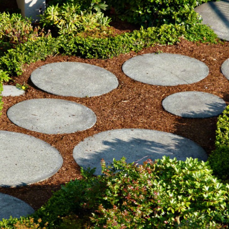 mulch and stepping stones