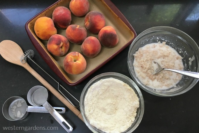 fresh peaches from your tree you bought at Western Gardens are the best for this peach cobbler